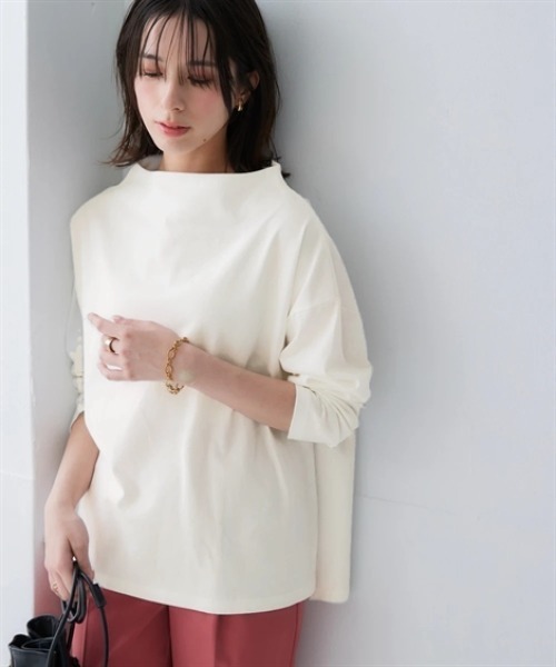 nissen(ニッセン)の「綿100%バスクボトルネックプルオーバー(UVカット)<大きいサイズ有>(Tシャツ/カットソー・レディース・オフホワイト/ブラック/ホワイト×ブラック/ネイビー×ホワイト/カーキ・S~M/L~LL)」の9枚目の写真