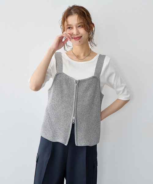 anyfee（エニフィー）の「【anyfee/大きいサイズ】フロントWジップラメニットビスチェ（ニット/セーター・レディース・グレー/ブラック・LL/3L/4L/5L）」の2枚目の写真