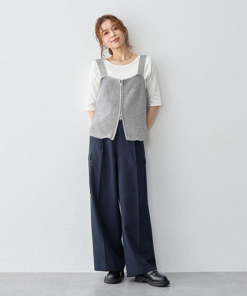 anyfee（エニフィー）の「【anyfee/大きいサイズ】フロントWジップラメニットビスチェ（ニット/セーター・レディース・グレー/ブラック・LL/3L/4L/5L）」の3枚目の写真