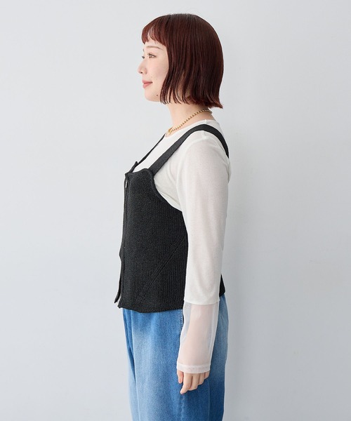 anyfee（エニフィー）の「【anyfee/大きいサイズ】フロントWジップラメニットビスチェ（ニット/セーター・レディース・グレー/ブラック・LL/3L/4L/5L）」の6枚目の写真