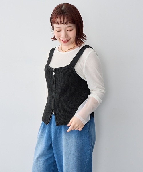 anyfee（エニフィー）の「【anyfee/大きいサイズ】フロントWジップラメニットビスチェ（ニット/セーター・レディース・グレー/ブラック・LL/3L/4L/5L）」の7枚目の写真