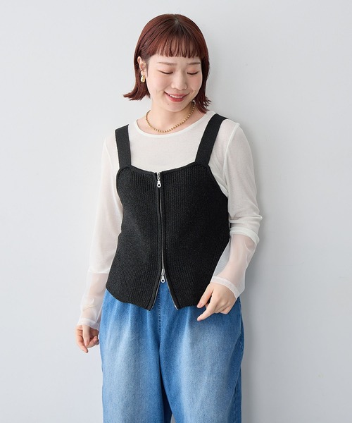 anyfee（エニフィー）の「【anyfee/大きいサイズ】フロントWジップラメニットビスチェ（ニット/セーター・レディース・グレー/ブラック・LL/3L/4L/5L）」の8枚目の写真