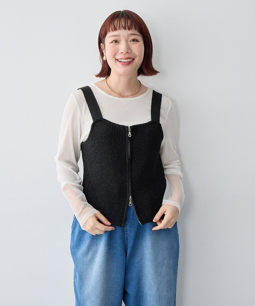 anyfee（エニフィー）の「【anyfee/大きいサイズ】フロントWジップラメニットビスチェ（ニット/セーター・レディース・グレー/ブラック・LL/3L/4L/5L）」の9枚目の写真