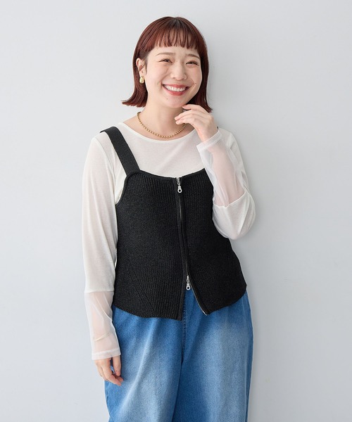 anyfee（エニフィー）の「【anyfee/大きいサイズ】フロントWジップラメニットビスチェ（ニット/セーター・レディース・グレー/ブラック・LL/3L/4L/5L）」の10枚目の写真