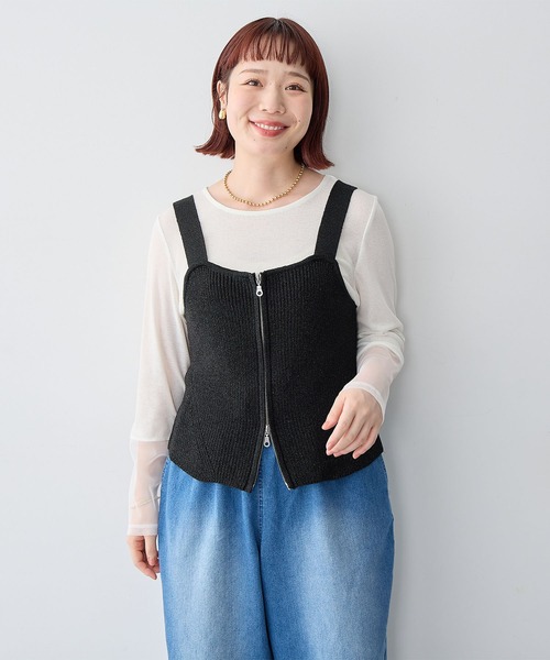 anyfee（エニフィー）の「【anyfee/大きいサイズ】フロントWジップラメニットビスチェ（ニット/セーター・レディース・グレー/ブラック・LL/3L/4L/5L）」の11枚目の写真