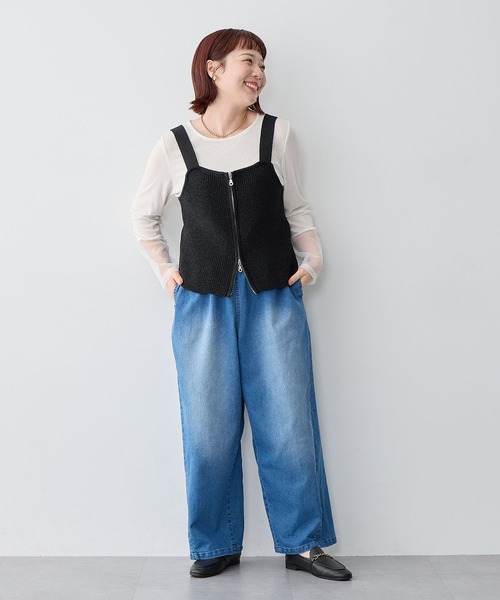 anyfee（エニフィー）の「【anyfee/大きいサイズ】フロントWジップラメニットビスチェ（ニット/セーター・レディース・グレー/ブラック・LL/3L/4L/5L）」の14枚目の写真