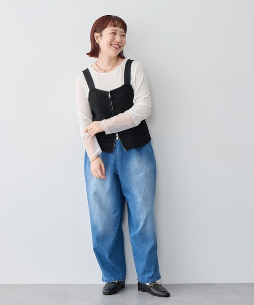 anyfee（エニフィー）の「【anyfee/大きいサイズ】フロントWジップラメニットビスチェ（ニット/セーター・レディース・グレー/ブラック・LL/3L/4L/5L）」の16枚目の写真