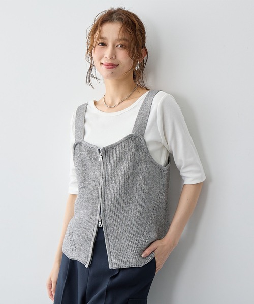 anyfee（エニフィー）の「【anyfee/大きいサイズ】フロントWジップラメニットビスチェ（ニット/セーター・レディース・グレー/ブラック・LL/3L/4L/5L）」の20枚目の写真