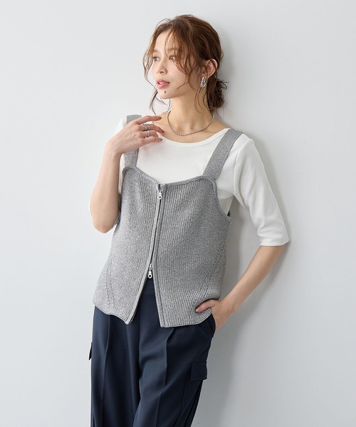 anyfee（エニフィー）の「【anyfee/大きいサイズ】フロントWジップラメニットビスチェ（ニット/セーター・レディース・グレー/ブラック・LL/3L/4L/5L）」の21枚目の写真