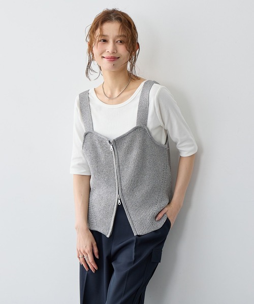 anyfee（エニフィー）の「【anyfee/大きいサイズ】フロントWジップラメニットビスチェ（ニット/セーター・レディース・グレー/ブラック・LL/3L/4L/5L）」の22枚目の写真