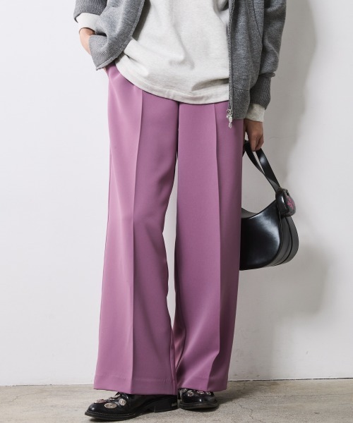 CHIC STYLE(シックスタイル)の「リラックスパンツ<大きいサイズ有>シックスタイル(スラックス・レディース・ブラック/パープル・M/L/LL/3L/4L/5L)」の1枚目の写真