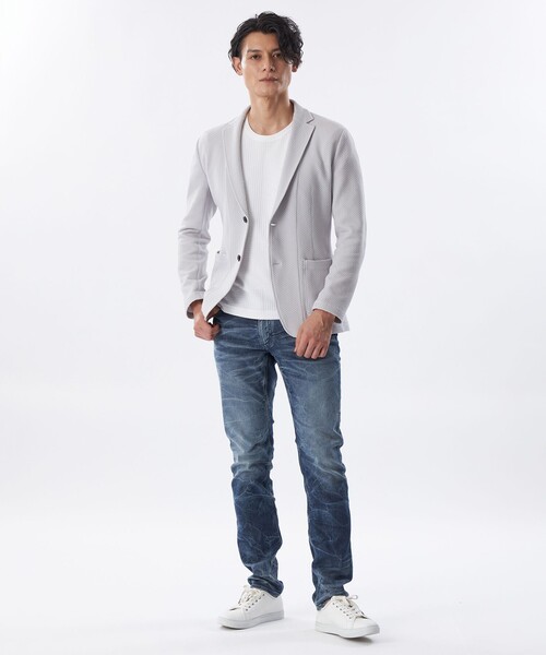 EPOCA UOMO(エポカウォモ)の「【Safari Lounge別注】ポリエステルライトニットジャケット(テーラードジャケット・メンズ・チャコールグレー/ライトグレー・46/48)」の3枚目の写真
