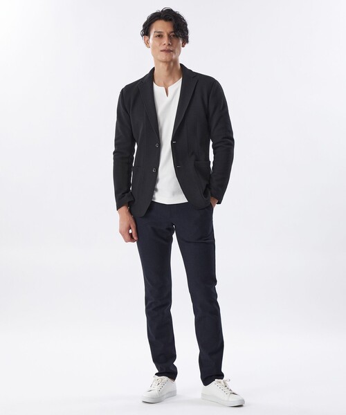 EPOCA UOMO(エポカウォモ)の「【Safari Lounge別注】ポリエステルライトニットジャケット(テーラードジャケット・メンズ・チャコールグレー/ライトグレー・46/48)」の4枚目の写真