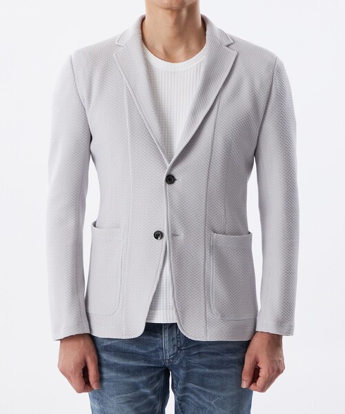EPOCA UOMO(エポカウォモ)の「【Safari Lounge別注】ポリエステルライトニットジャケット(テーラードジャケット・メンズ・チャコールグレー/ライトグレー・46/48)」の5枚目の写真