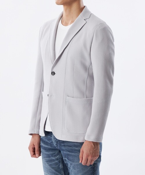 EPOCA UOMO(エポカウォモ)の「【Safari Lounge別注】ポリエステルライトニットジャケット(テーラードジャケット・メンズ・チャコールグレー/ライトグレー・46/48)」の6枚目の写真