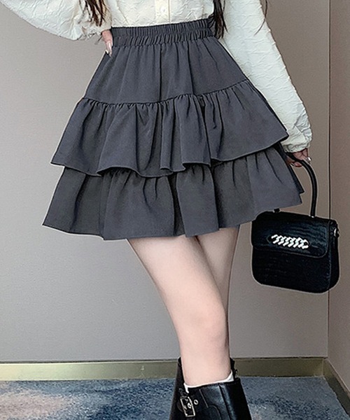 SpRay（スプレイ）の「ティアードフリルミニスカート（スカート・レディース・チャコールグレー/ブラック/ブラウン・FREE）」の2枚目の写真