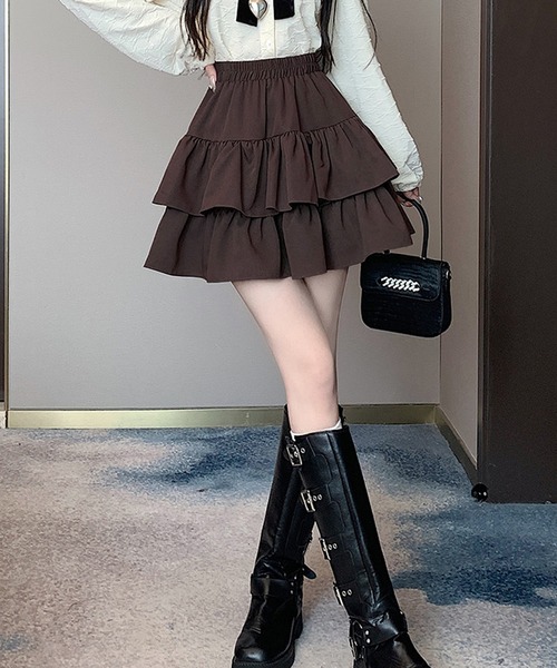 SpRay（スプレイ）の「ティアードフリルミニスカート（スカート・レディース・チャコールグレー/ブラック/ブラウン・FREE）」の5枚目の写真