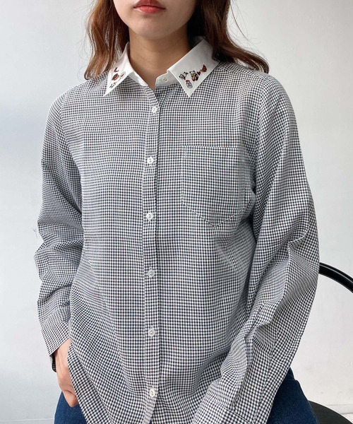 AS KNOW AS plus（アズノゥアズプラス）の「♪選んでアソートデザイン 衿刺繍ポケット付きシャツ（シャツ/ブラウス・レディース・ホワイト系/ホワイト系1/チェック・FREE）」の18枚目の写真