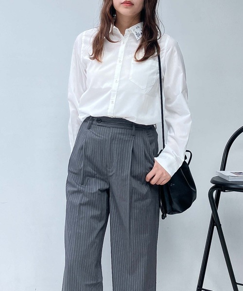 AS KNOW AS plus（アズノゥアズプラス）の「♪選んでアソートデザイン 衿刺繍ポケット付きシャツ（シャツ/ブラウス・レディース・ホワイト系/ホワイト系1/チェック・FREE）」の7枚目の写真