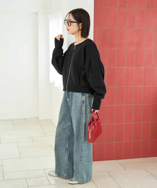 セール】限定展開 フルジップ 裏起毛 ショート カーデ（カーディガン