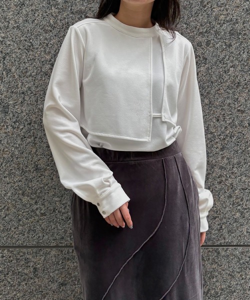 &g'aime(アンジェム)の「【&g'aime】ケープデザイントップス Cape Design Top(Tシャツ/カットソー・レディース・ブラック/ホワイト/モカ・FREE)」の2枚目の写真