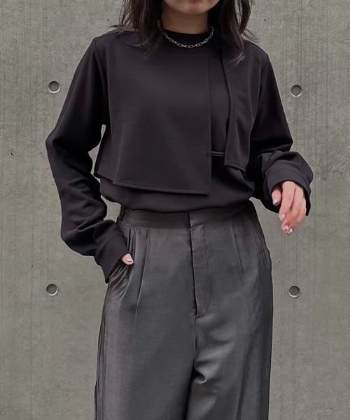 &g'aime(アンジェム)の「【&g'aime】ケープデザイントップス Cape Design Top(Tシャツ/カットソー・レディース・ブラック/ホワイト/モカ・FREE)」の3枚目の写真