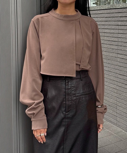 &g'aime(アンジェム)の「【&g'aime】ケープデザイントップス Cape Design Top(Tシャツ/カットソー・レディース・ブラック/ホワイト/モカ・FREE)」の1枚目の写真