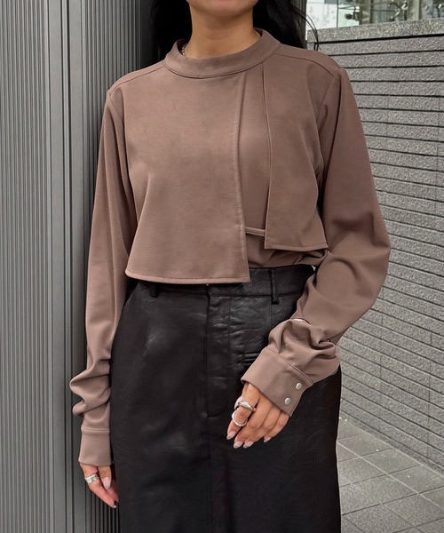 &g'aime(アンジェム)の「【&g'aime】ケープデザイントップス Cape Design Top(Tシャツ/カットソー・レディース・ブラック/ホワイト/モカ・FREE)」の9枚目の写真