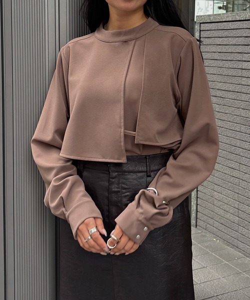 &g'aime(アンジェム)の「【&g'aime】ケープデザイントップス Cape Design Top(Tシャツ/カットソー・レディース・ブラック/ホワイト/モカ・FREE)」の14枚目の写真