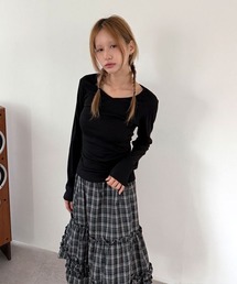 サイドシャーリング Vネック ロングスリーブ インナー Tシャツ