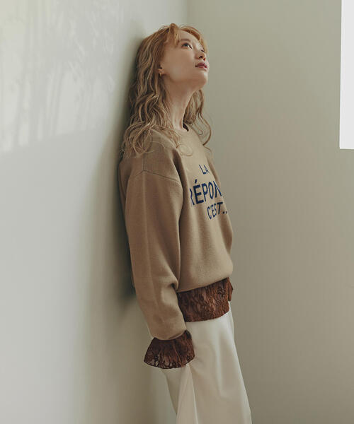 N.（N. Natural Beauty Basic）（エヌエヌナチュラルビューティーベーシック）の「フレンチロゴジャガードニット（ニット/セーター・レディース・グレー/オフホワイト/ベージュ・MEDIUM）」の3枚目の写真