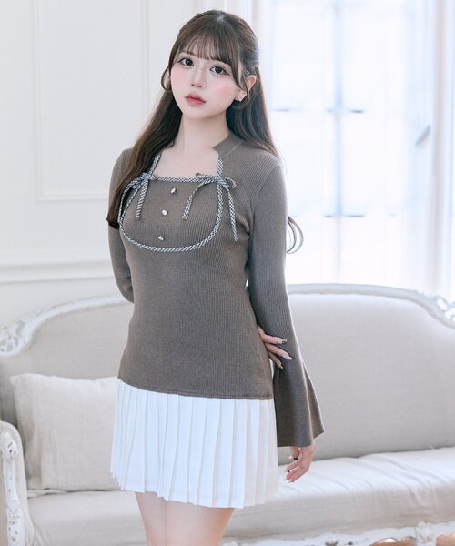 OLIVE des OLIVE(オリーブデオリーブ)の「【Belle Charme】リボンリボンニットワンピ(ワンピース・レディース・ブラック/チャコールグレー/ブラウン・FREE)」の1枚目の写真