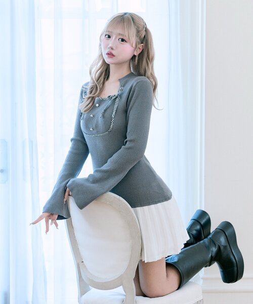 OLIVE des OLIVE(オリーブデオリーブ)の「【Belle Charme】リボンリボンニットワンピ(ワンピース・レディース・ブラック/チャコールグレー/ブラウン・FREE)」の3枚目の写真