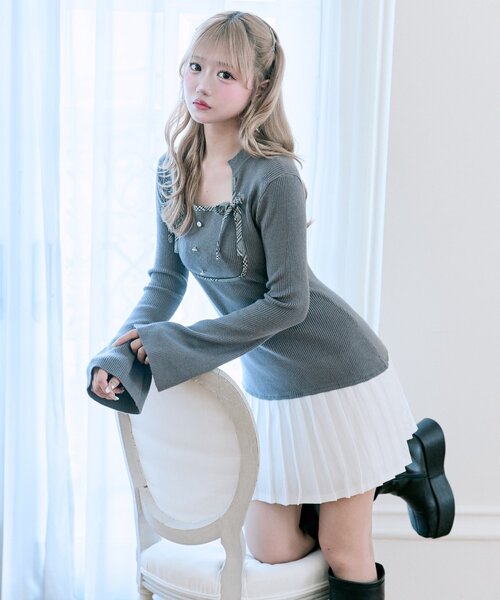 OLIVE des OLIVE(オリーブデオリーブ)の「【Belle Charme】リボンリボンニットワンピ(ワンピース・レディース・ブラック/チャコールグレー/ブラウン・FREE)」の4枚目の写真