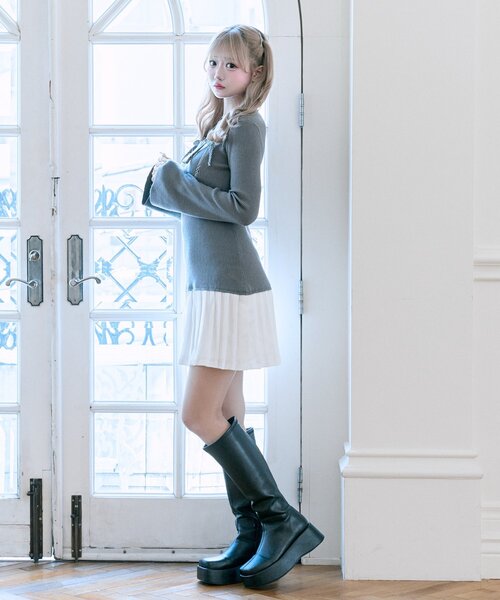 OLIVE des OLIVE(オリーブデオリーブ)の「【Belle Charme】リボンリボンニットワンピ(ワンピース・レディース・ブラック/チャコールグレー/ブラウン・FREE)」の5枚目の写真