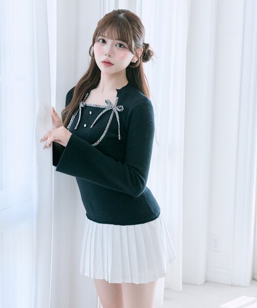 OLIVE des OLIVE(オリーブデオリーブ)の「【Belle Charme】リボンリボンニットワンピ(ワンピース・レディース・ブラック/チャコールグレー/ブラウン・FREE)」の7枚目の写真