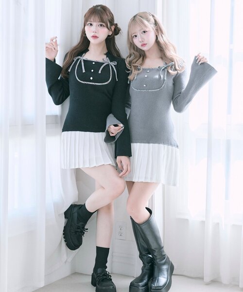 OLIVE des OLIVE(オリーブデオリーブ)の「【Belle Charme】リボンリボンニットワンピ(ワンピース・レディース・ブラック/チャコールグレー/ブラウン・FREE)」の12枚目の写真