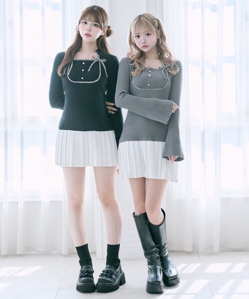 OLIVE des OLIVE(オリーブデオリーブ)の「【Belle Charme】リボンリボンニットワンピ(ワンピース・レディース・ブラック/チャコールグレー/ブラウン・FREE)」の13枚目の写真