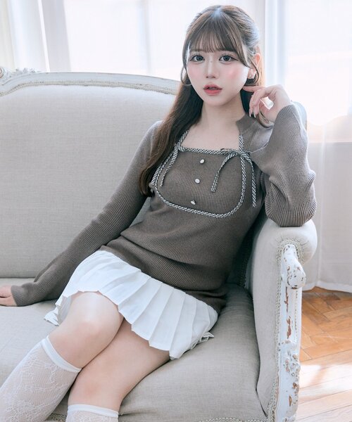 OLIVE des OLIVE(オリーブデオリーブ)の「【Belle Charme】リボンリボンニットワンピ(ワンピース・レディース・ブラック/チャコールグレー/ブラウン・FREE)」の15枚目の写真