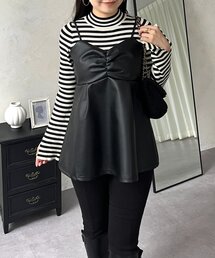 prose verse | フロントシャーリングペプラムレザービスチェ(キャミソール)