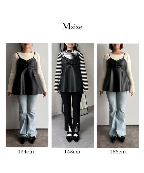 prose verse（プロズヴェール）の「フロントシャーリングペプラムレザービスチェ（キャミソール・レディース・ブラック・LARGE/MEDIUM）」の4枚目の写真