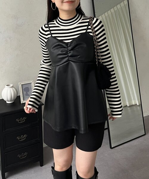 prose verse（プロズヴェール）の「フロントシャーリングペプラムレザービスチェ（キャミソール・レディース・ブラック・LARGE/MEDIUM）」の6枚目の写真