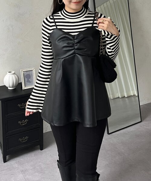 セール】フロントシャーリングペプラムレザービスチェ（キャミソール