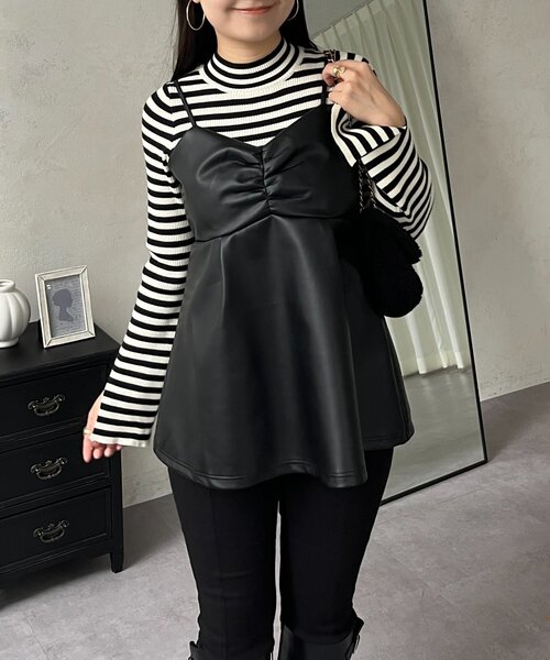 prose verse（プロズヴェール）の「フロントシャーリングペプラムレザービスチェ（キャミソール・レディース・ブラック・LARGE/MEDIUM）」の17枚目の写真