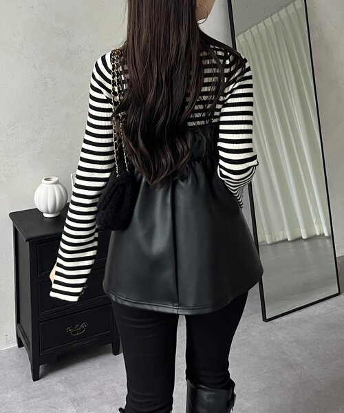 prose verse（プロズヴェール）の「フロントシャーリングペプラムレザービスチェ（キャミソール・レディース・ブラック・LARGE/MEDIUM）」の19枚目の写真