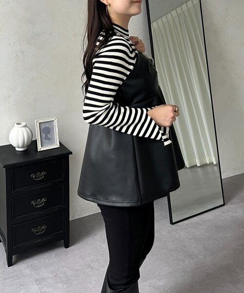 prose verse（プロズヴェール）の「フロントシャーリングペプラムレザービスチェ（キャミソール・レディース・ブラック・LARGE/MEDIUM）」の20枚目の写真