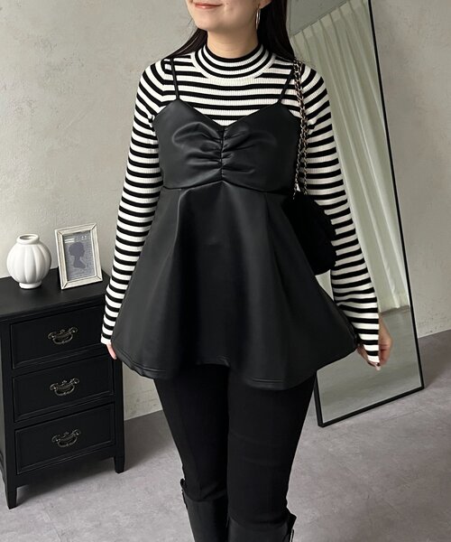 prose verse（プロズヴェール）の「フロントシャーリングペプラムレザービスチェ（キャミソール・レディース・ブラック・LARGE/MEDIUM）」の21枚目の写真