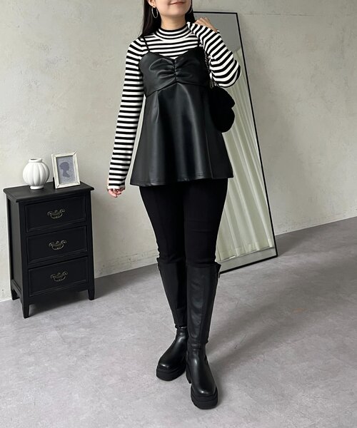 prose verse（プロズヴェール）の「フロントシャーリングペプラムレザービスチェ（キャミソール・レディース・ブラック・LARGE/MEDIUM）」の22枚目の写真