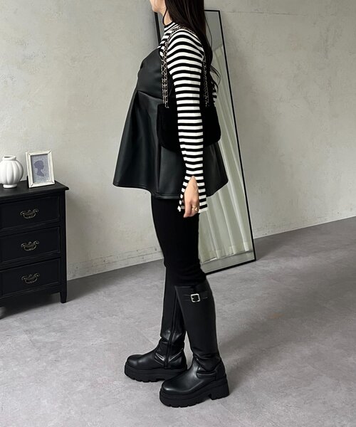 prose verse（プロズヴェール）の「フロントシャーリングペプラムレザービスチェ（キャミソール・レディース・ブラック・LARGE/MEDIUM）」の12枚目の写真