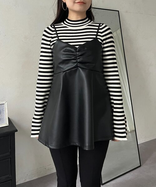 prose verse（プロズヴェール）の「フロントシャーリングペプラムレザービスチェ（キャミソール・レディース・ブラック・LARGE/MEDIUM）」の15枚目の写真